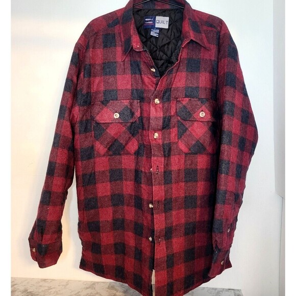 Merrill & Forbes Mens L Flannel Plaid Quilted Red Button Up Work Trucker Jacket - Picture 1 of 9